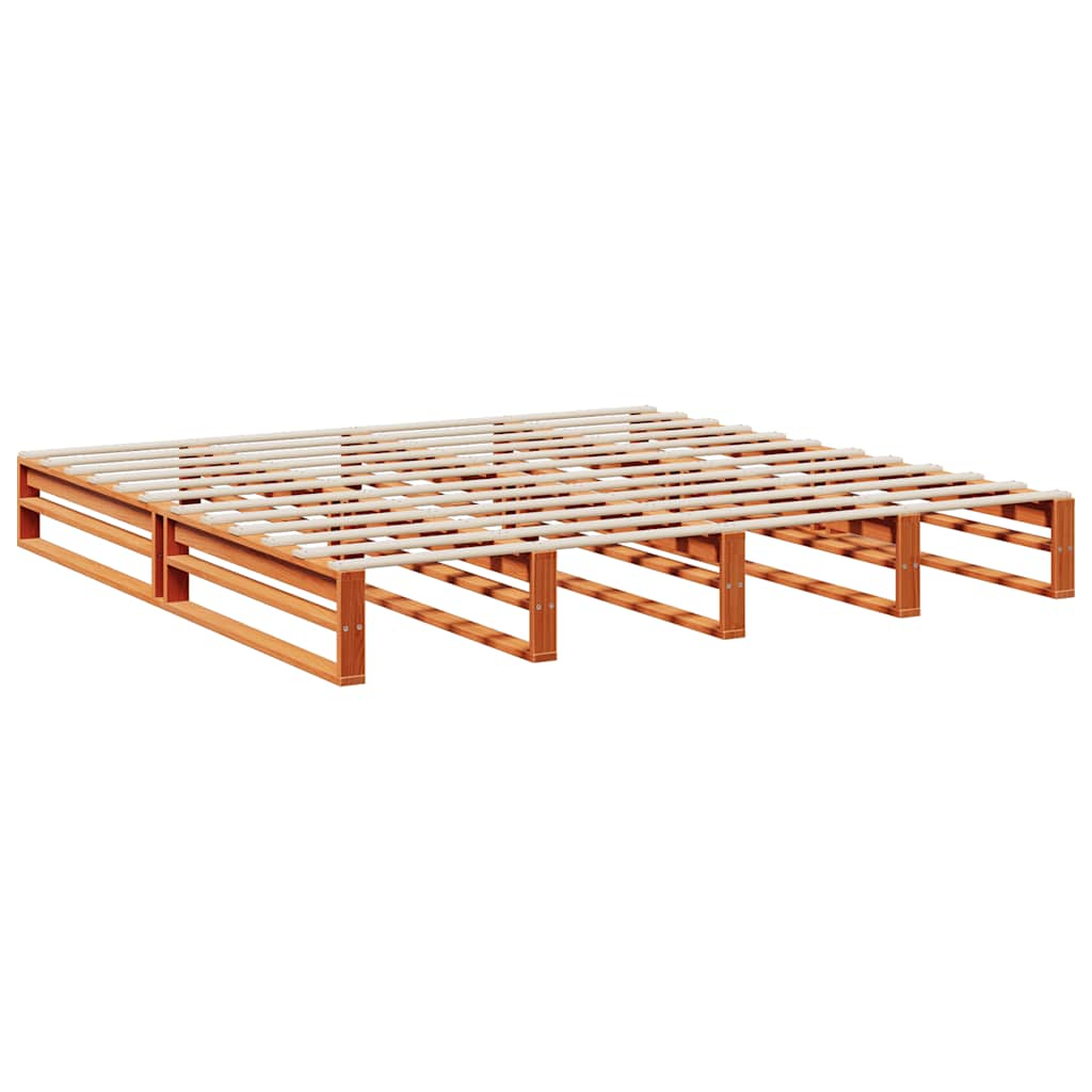 Lit bibliothèque sans matelas cire marron 200x200 cm pin massif