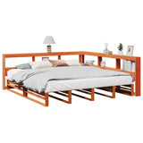 Lit bibliothèque sans matelas cire marron 200x200 cm pin massif