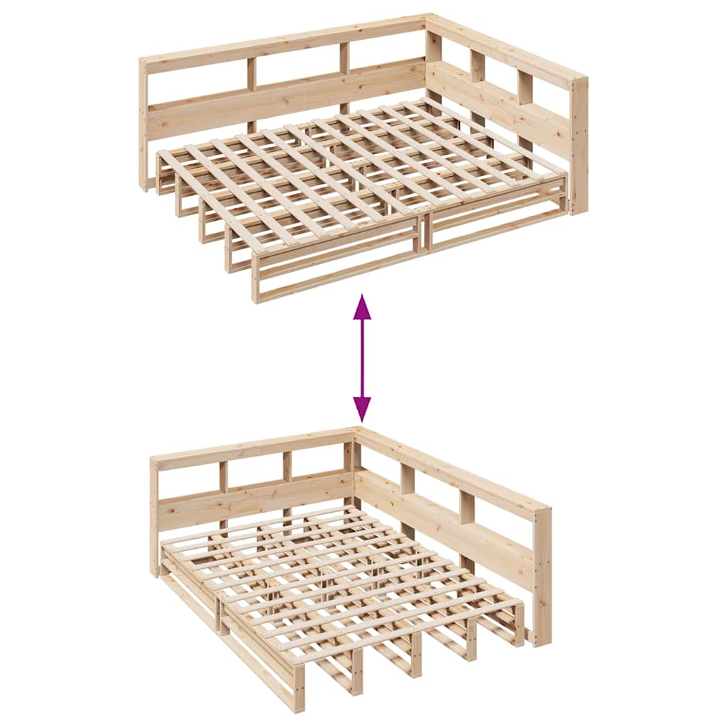 Lit bibliothèque sans matelas 160x200 cm bois massif de pin