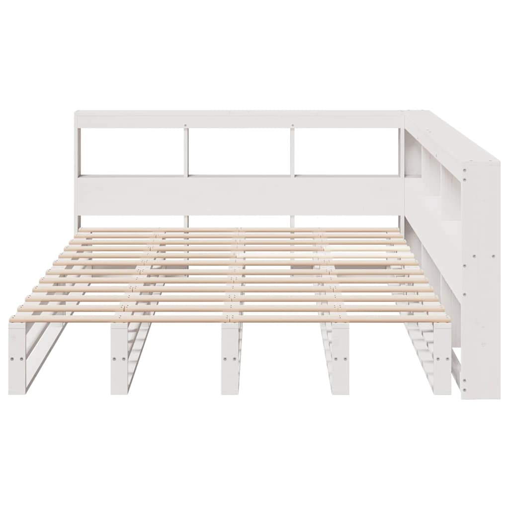 Lit bibliothèque sans matelas blanc 160x200 cm bois pin massif