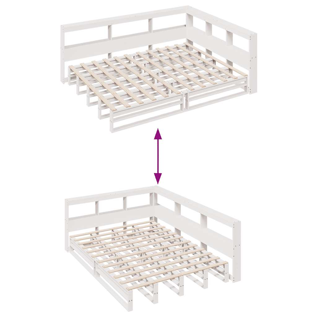 Lit bibliothèque sans matelas blanc 160x200 cm bois pin massif