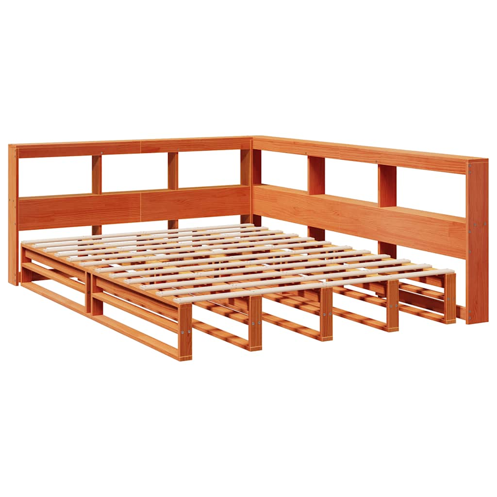 Lit bibliothèque sans matelas cire marron 160x200 cm pin massif