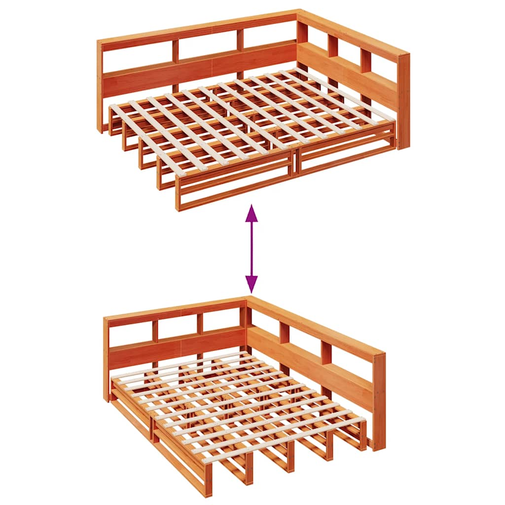 Lit bibliothèque sans matelas cire marron 160x200 cm pin massif