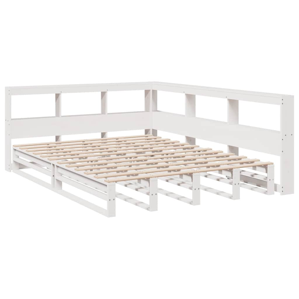 Lit bibliothèque sans matelas blanc 140x200 cm bois pin massif