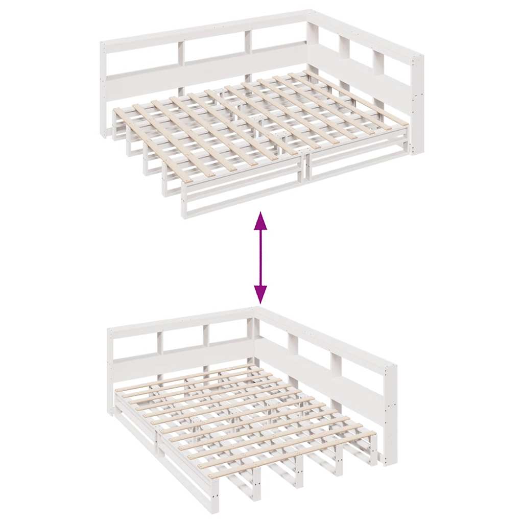 Lit bibliothèque sans matelas blanc 140x200 cm bois pin massif