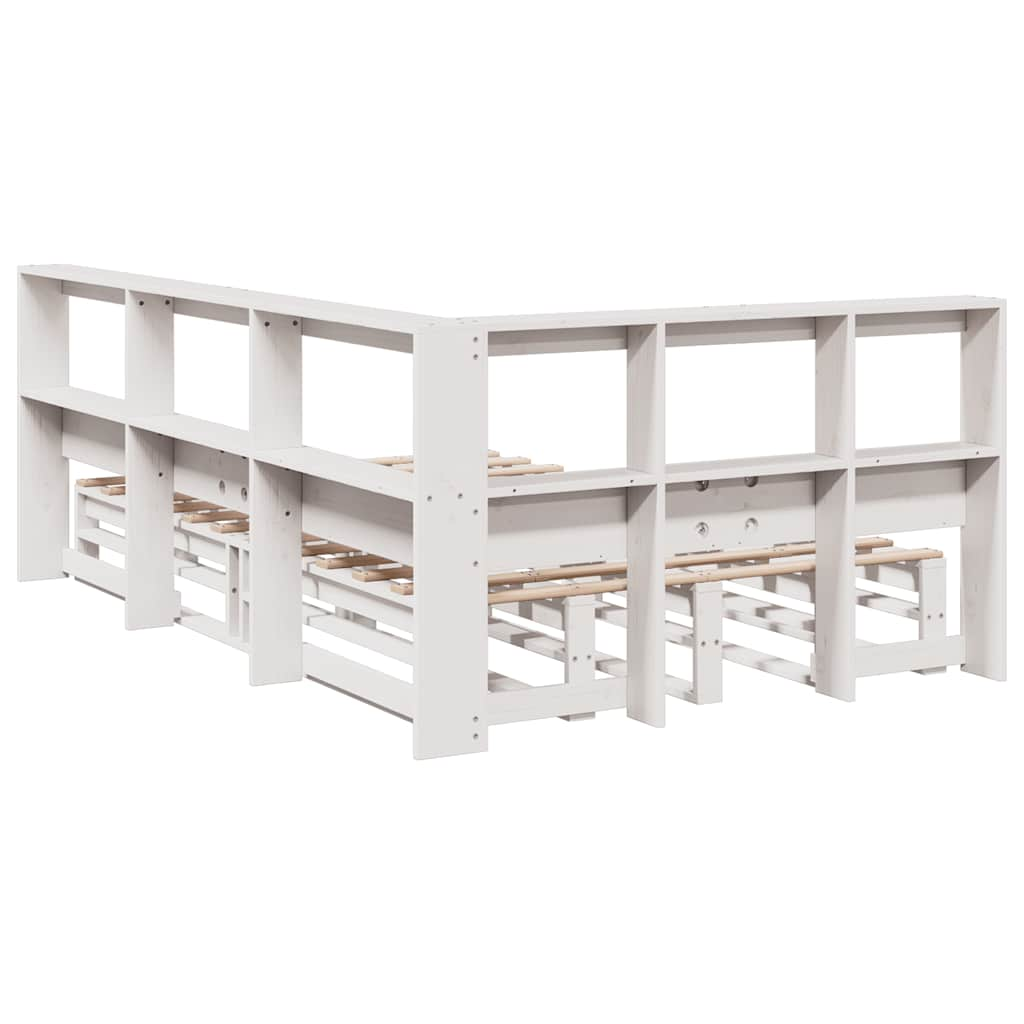 Lit bibliothèque sans matelas blanc 120x200 cm bois pin massif