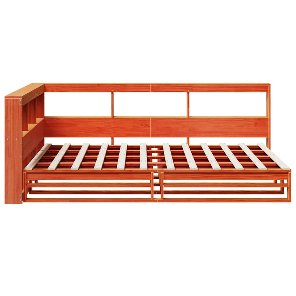 Lit bibliothèque sans matelas cire marron 120x200 cm pin massif