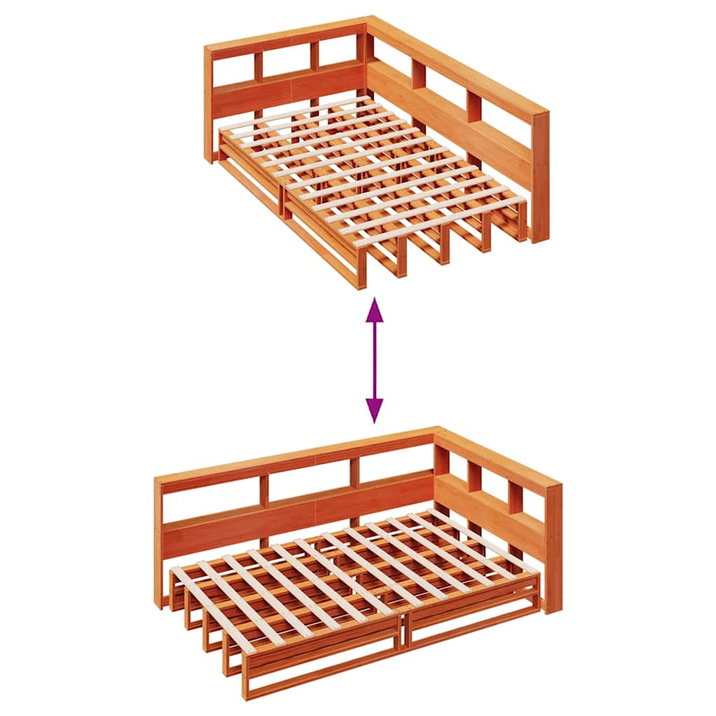 Lit bibliothèque sans matelas cire marron 120x200 cm pin massif