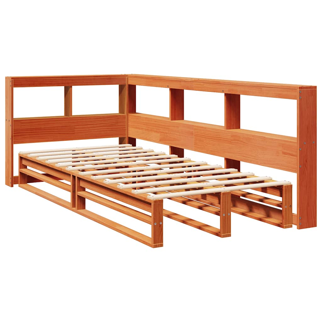 Lit bibliothèque sans matelas cire marron 100x200 cm pin massif