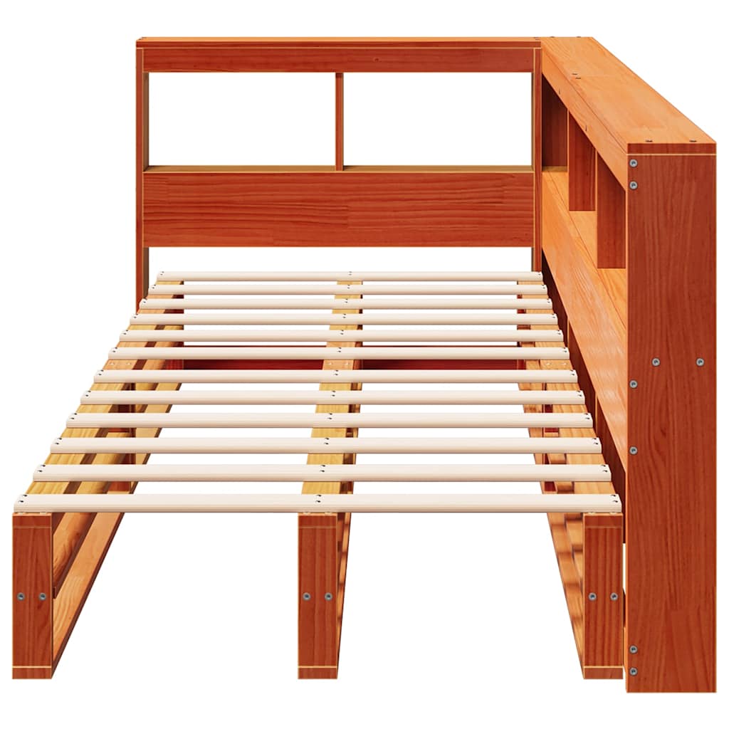 Lit bibliothèque sans matelas cire marron 100x200 cm pin massif