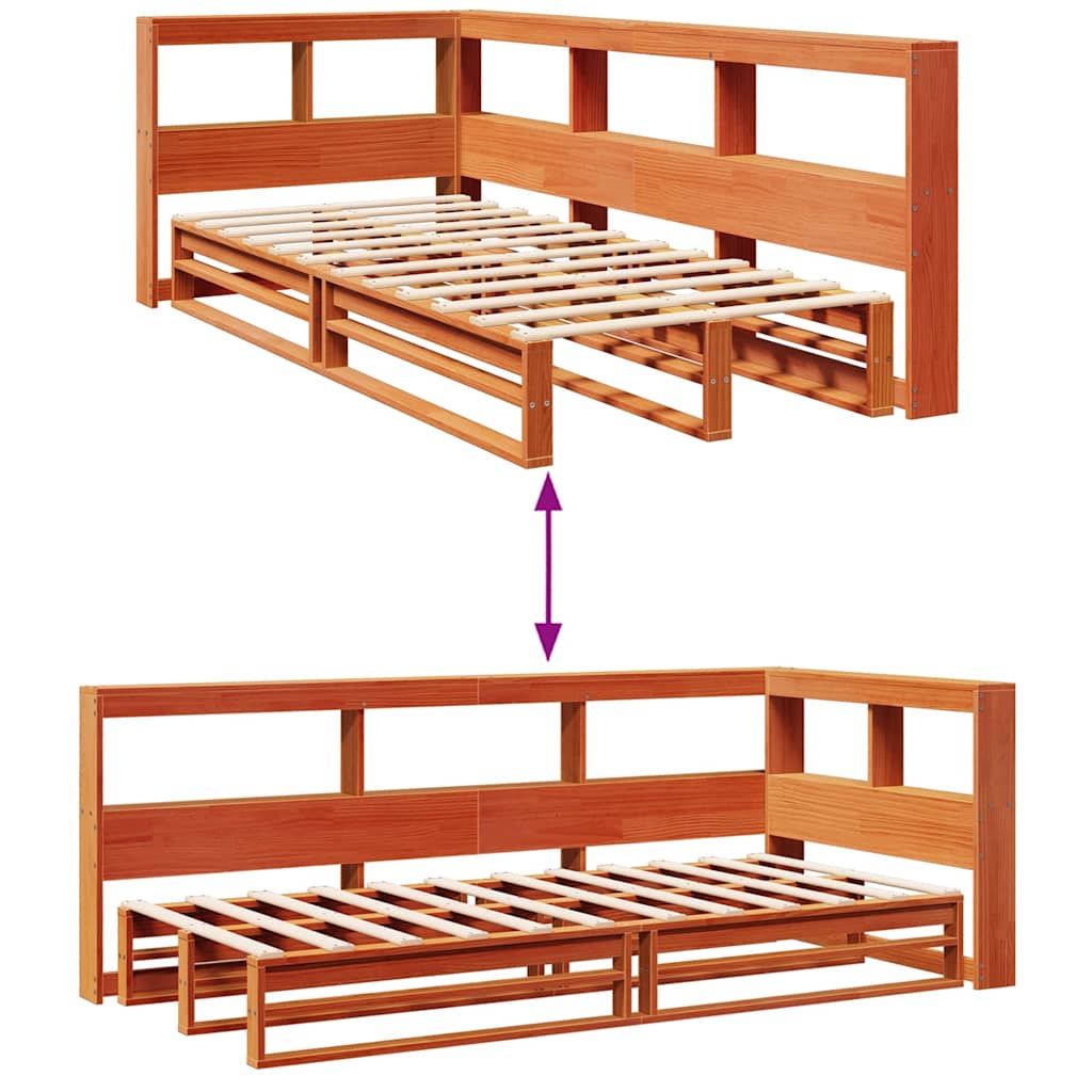 Lit bibliothèque sans matelas cire marron 90x200 cm pin massif