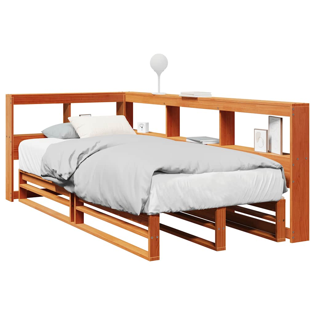 Lit bibliothèque sans matelas cire marron 90x200 cm pin massif