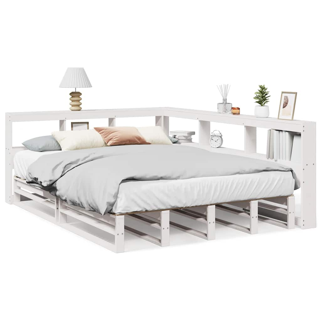 Lit bibliothèque sans matelas blanc 140x190 cm bois pin massif