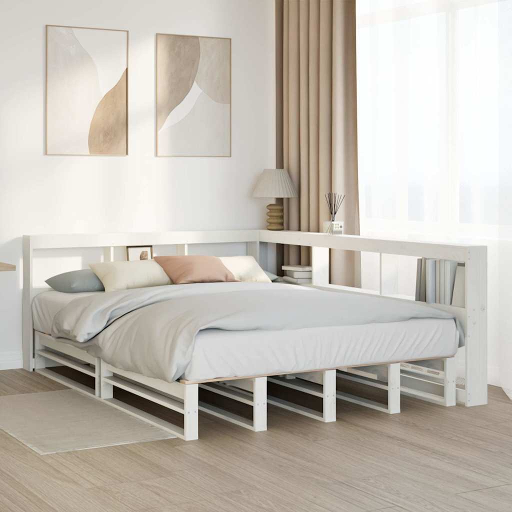 Lit bibliothèque sans matelas blanc 140x190 cm bois pin massif