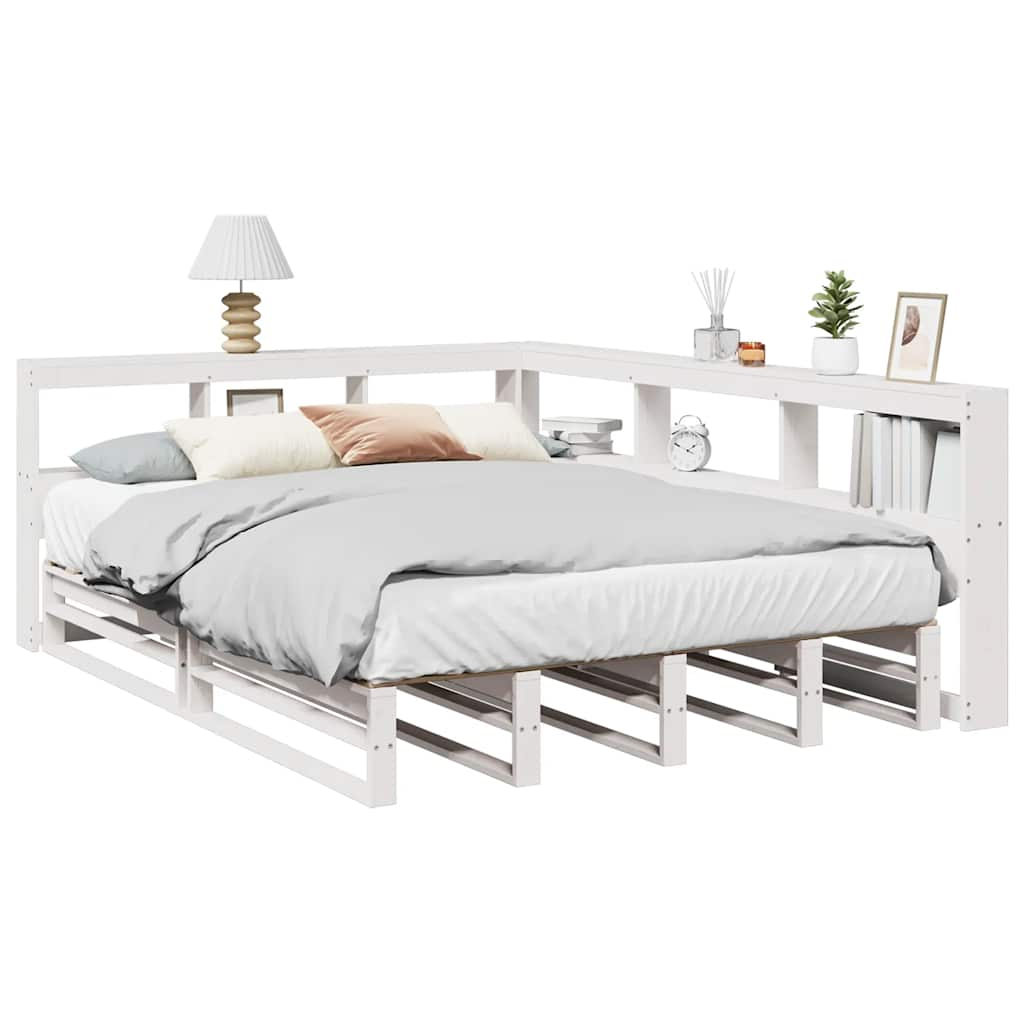 Lit bibliothèque sans matelas blanc 140x190 cm bois pin massif