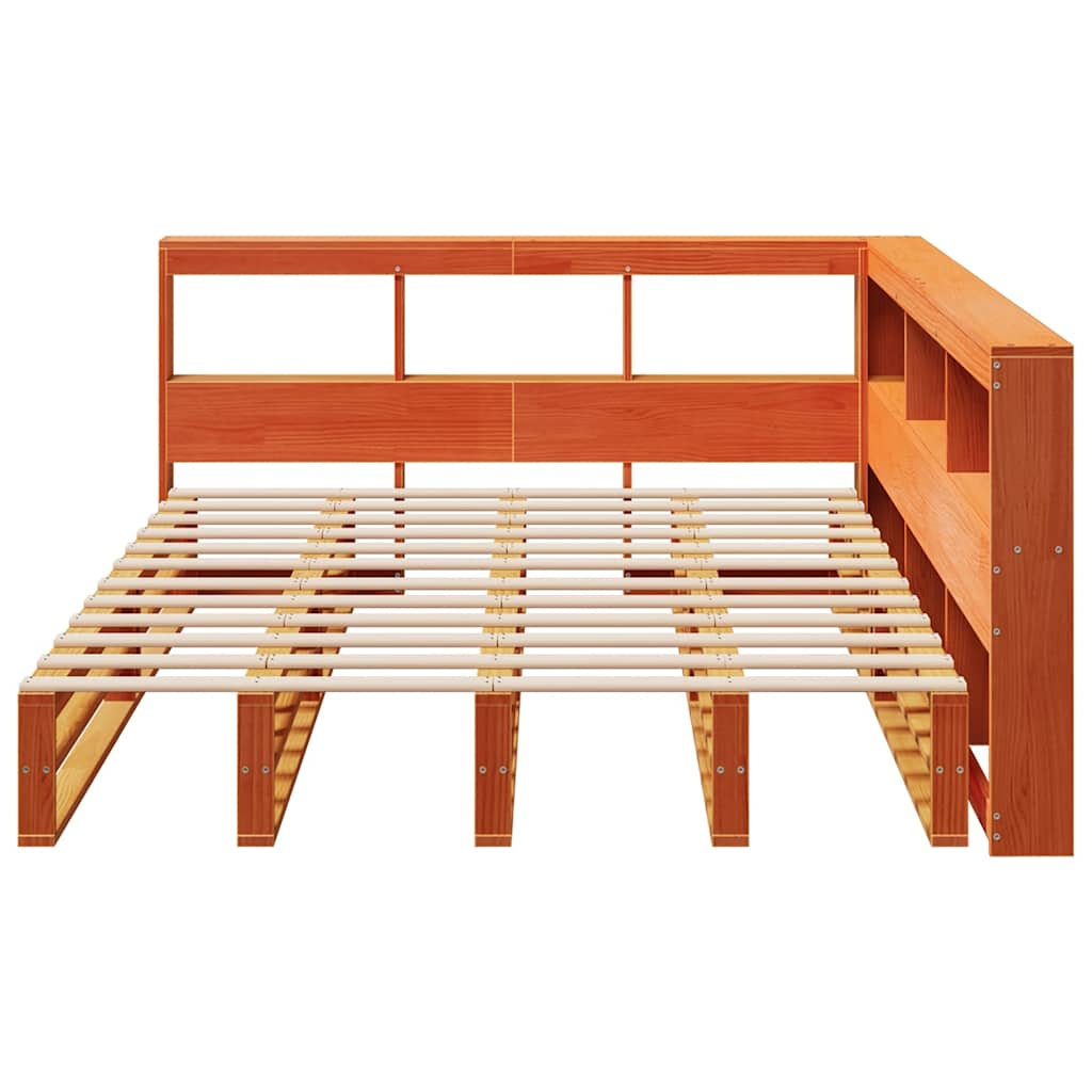 Lit bibliothèque sans matelas cire marron 140x190 cm pin massif