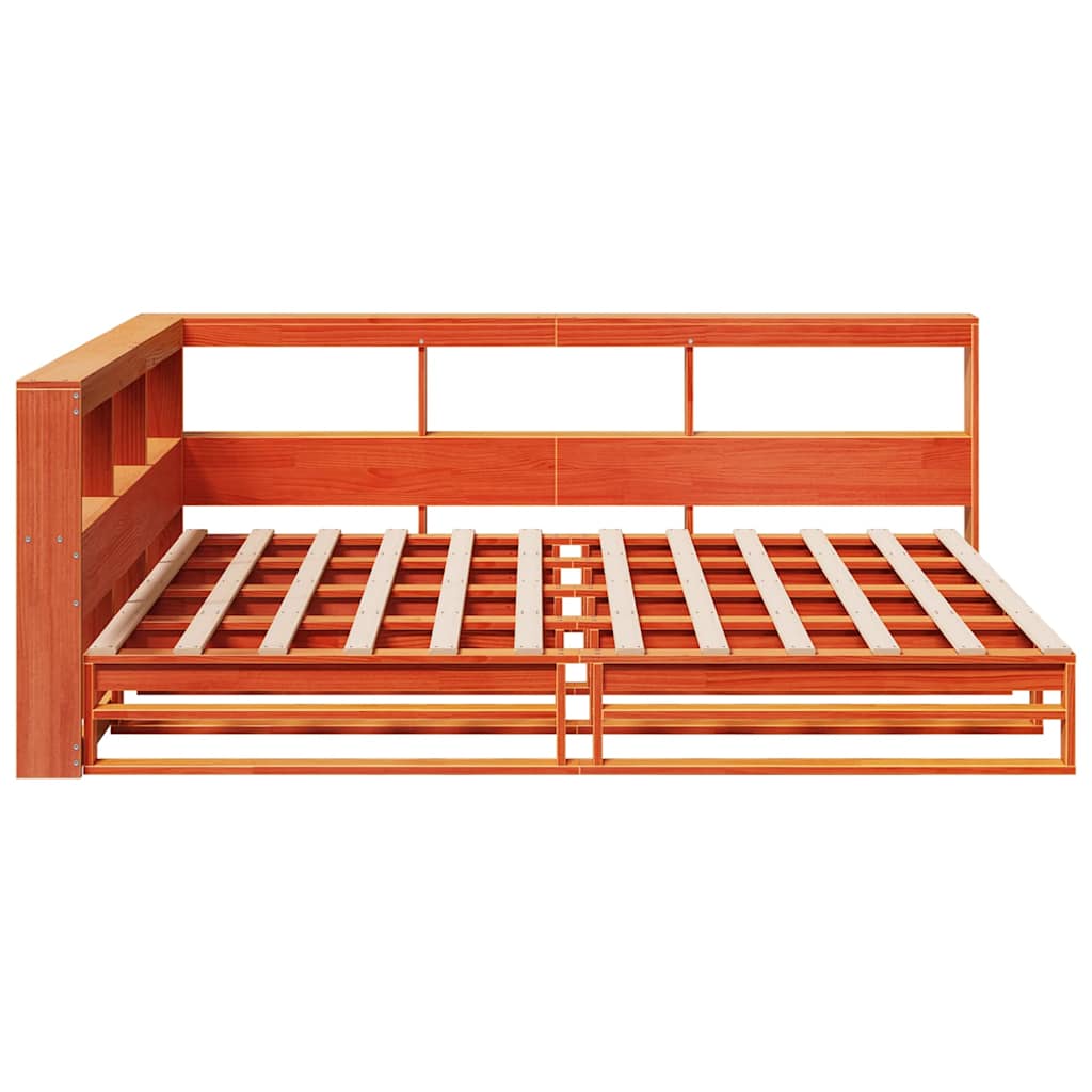 Lit bibliothèque sans matelas cire marron 140x190 cm pin massif