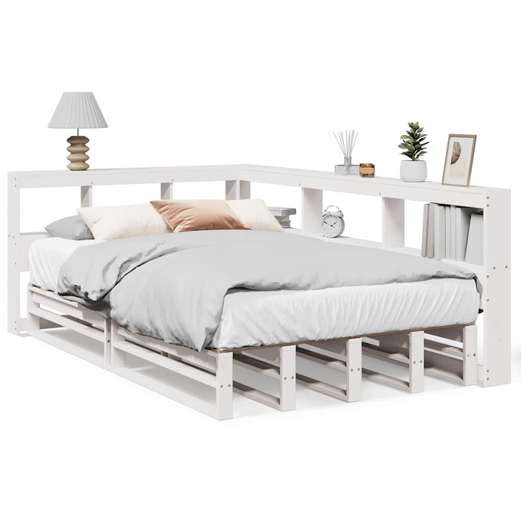 Lit bibliothèque sans matelas blanc 120x190 cm bois pin massif