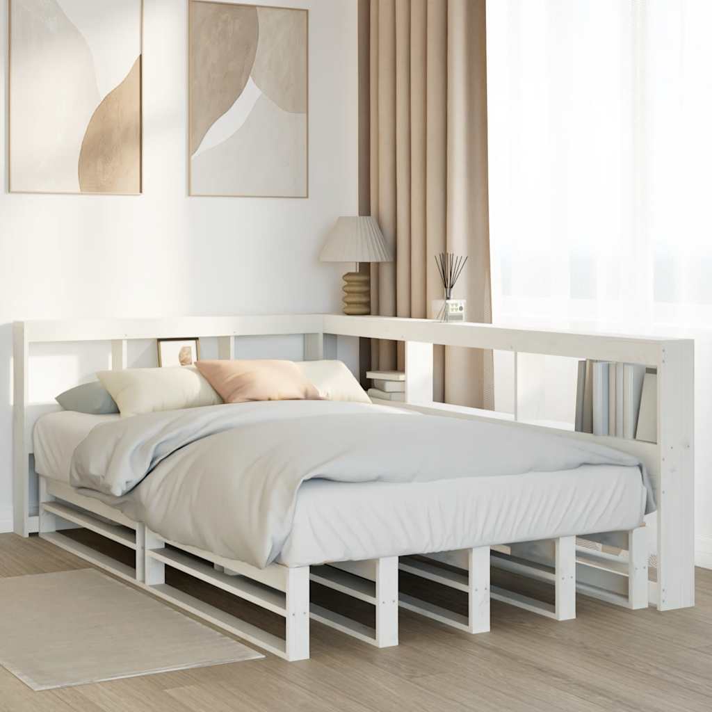 Lit bibliothèque sans matelas blanc 120x190 cm bois pin massif