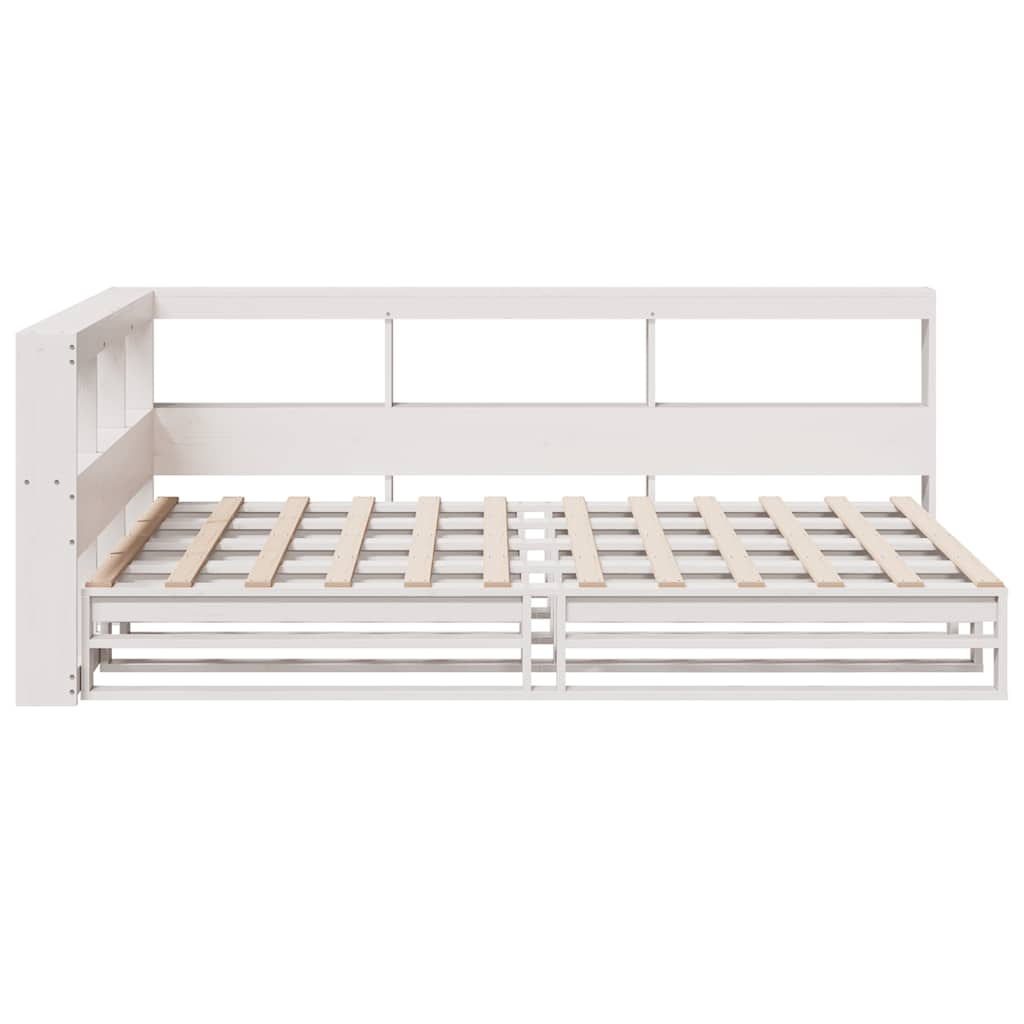 Lit bibliothèque sans matelas blanc 120x190 cm bois pin massif