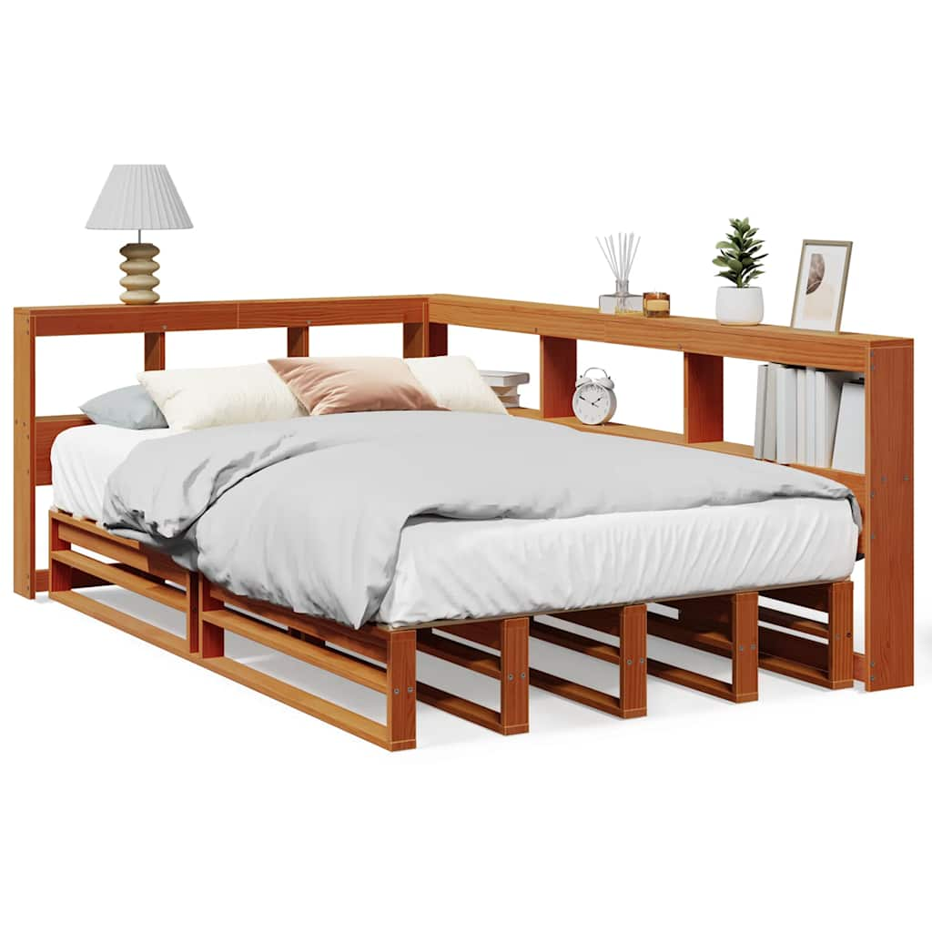 Lit bibliothèque sans matelas cire marron 120x190cm pin massif