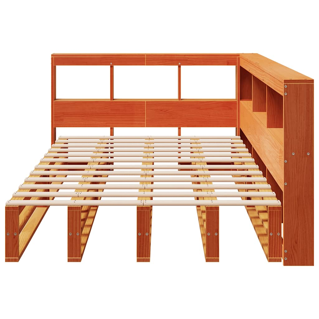 Lit bibliothèque sans matelas cire marron 120x190cm pin massif