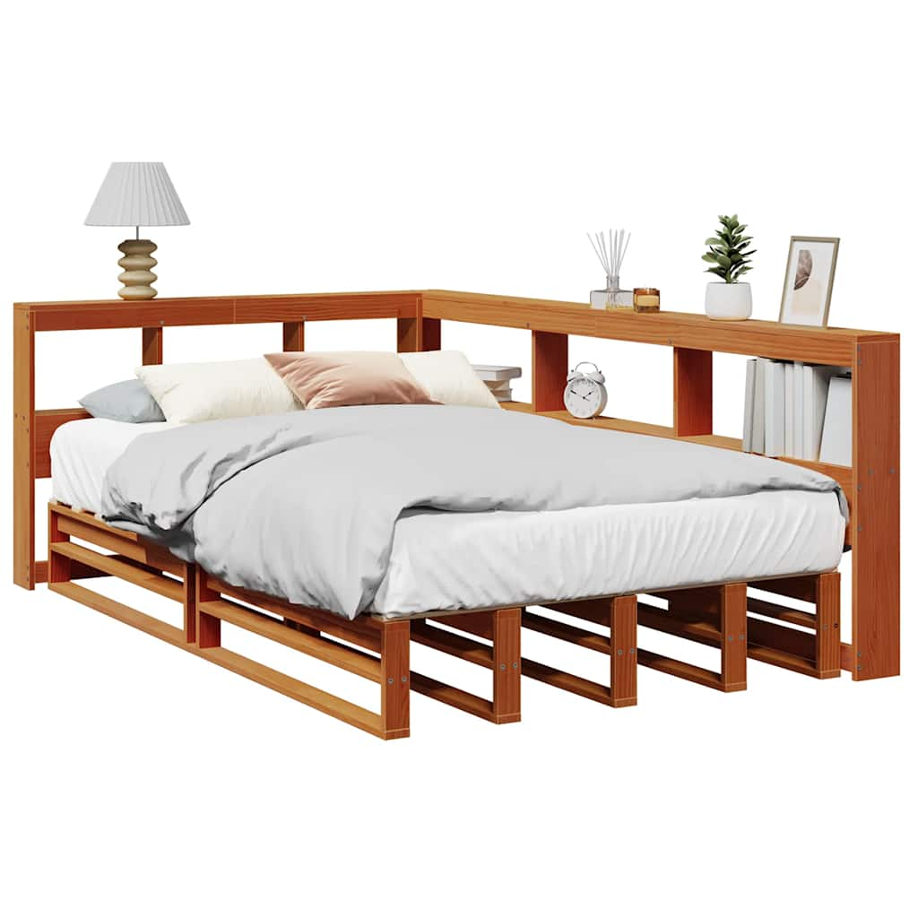 Lit bibliothèque sans matelas cire marron 120x190cm pin massif