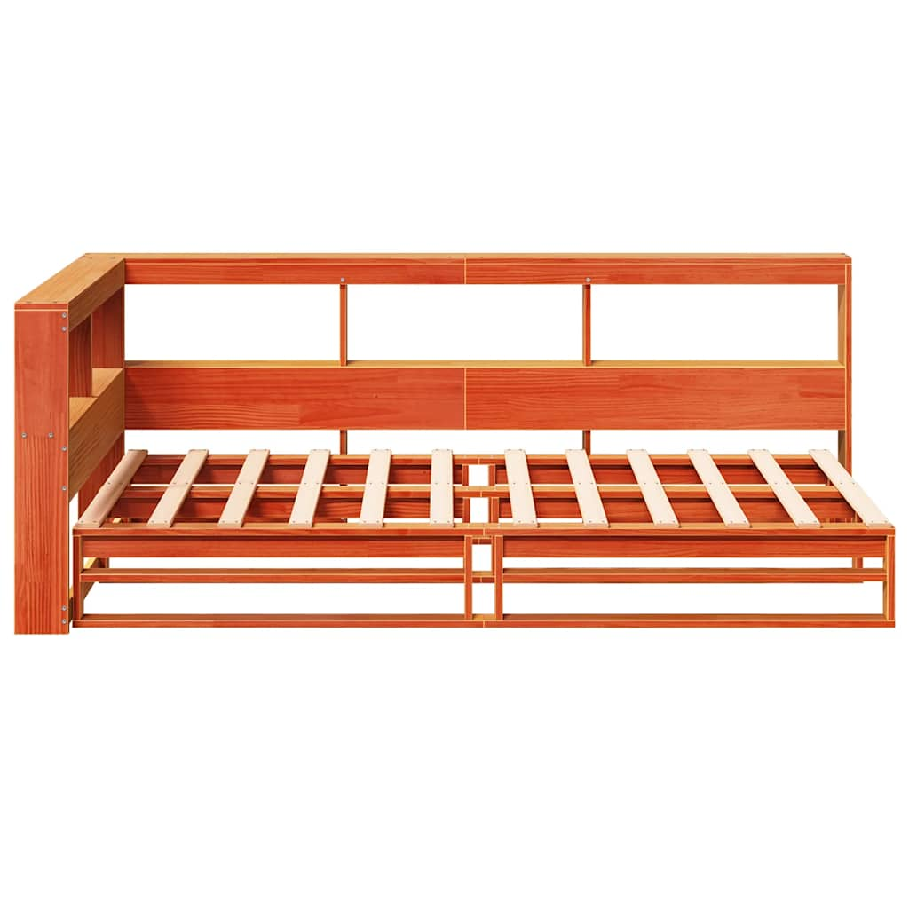 Lit bibliothèque sans matelas cire marron 90x190 cm pin massif