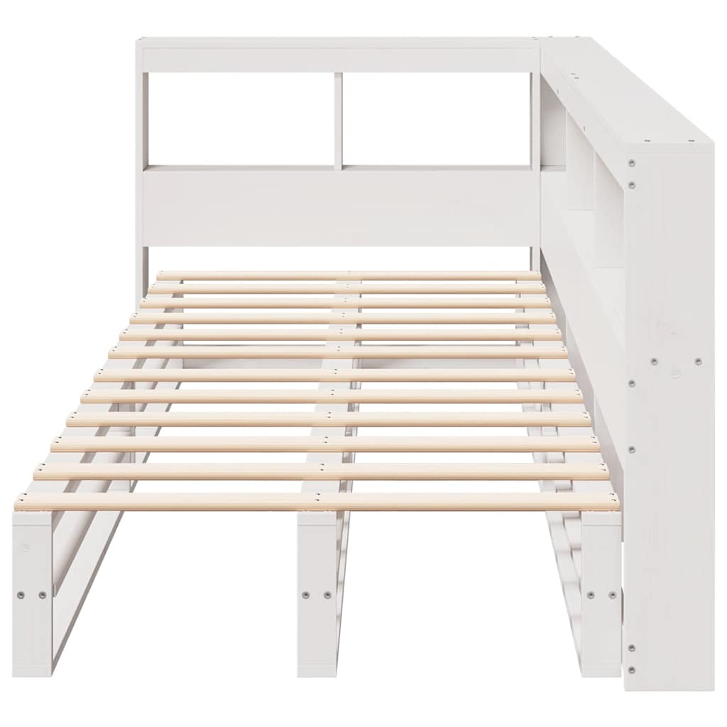 Lit bibliothèque sans matelas blanc 75x190cm bois de pin massif