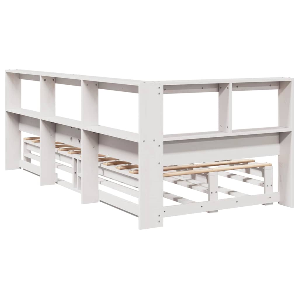 Lit bibliothèque sans matelas blanc 75x190cm bois de pin massif