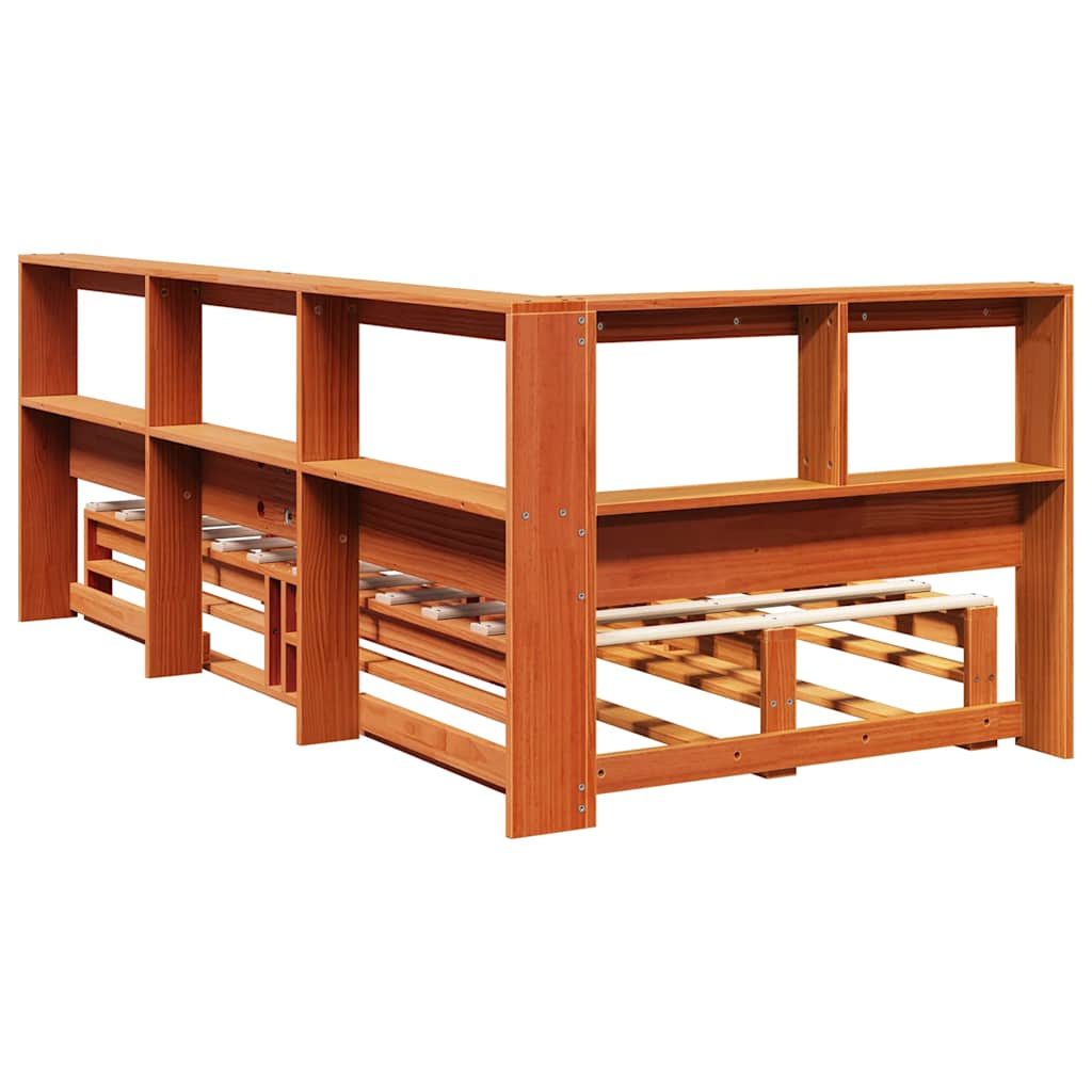 Lit bibliothèque sans matelas cire marron 75x190 cm pin massif