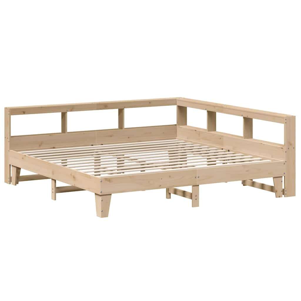 Lit bibliothèque sans matelas 200x200 cm bois massif de pin