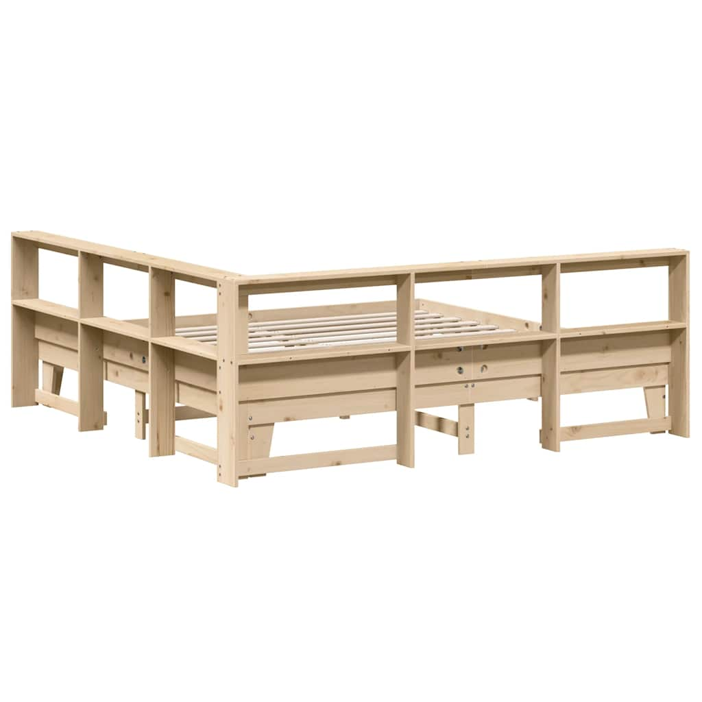 Lit bibliothèque sans matelas 200x200 cm bois massif de pin