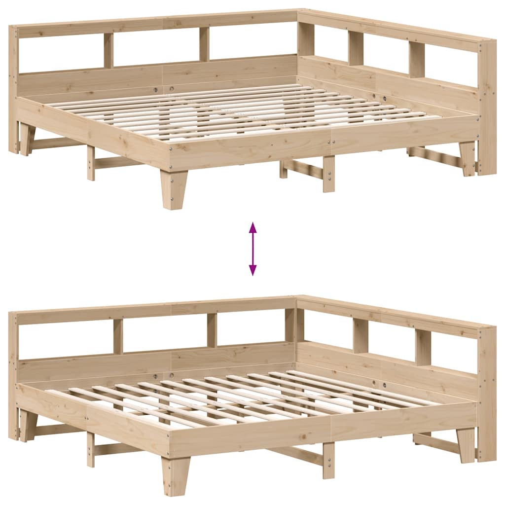 Lit bibliothèque sans matelas 200x200 cm bois massif de pin