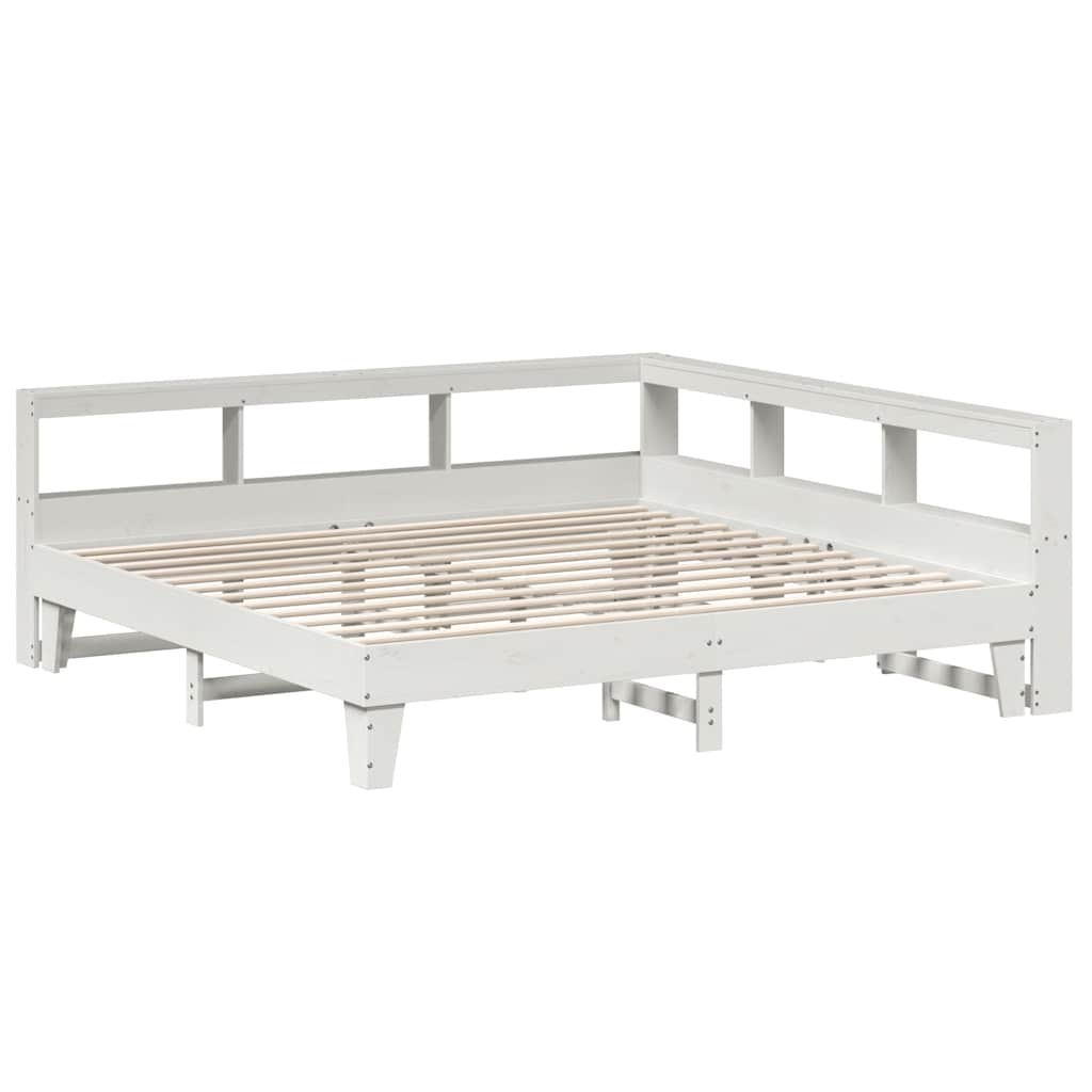 Lit bibliothèque sans matelas blanc 200x200 cm bois pin massif