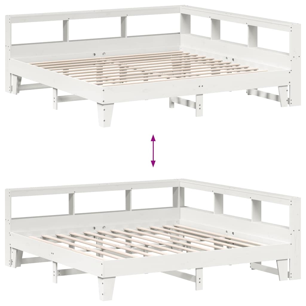 Lit bibliothèque sans matelas blanc 200x200 cm bois pin massif