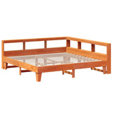 Lit bibliothèque sans matelas cire marron 200x200 cm pin massif