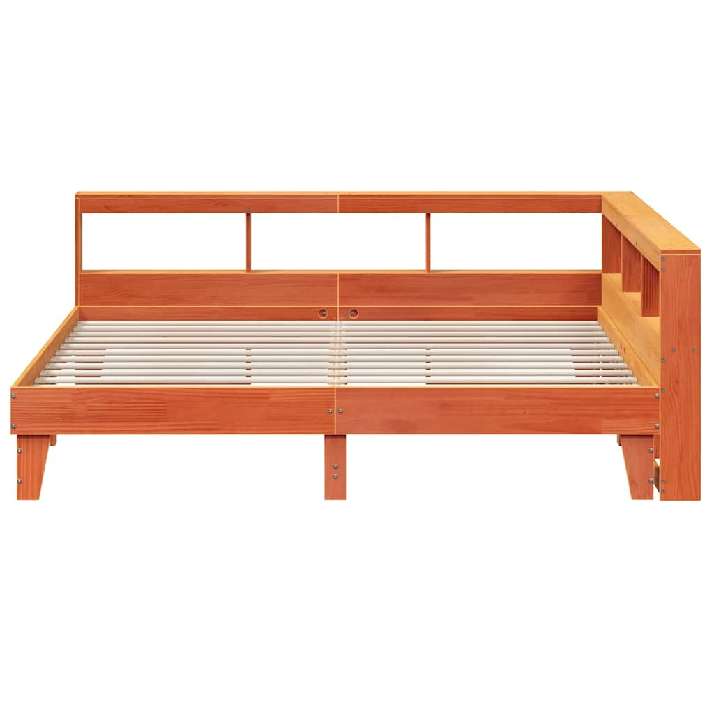 Lit bibliothèque sans matelas cire marron 180x200 cm pin massif