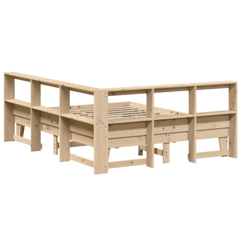 Lit bibliothèque sans matelas 160x200 cm bois massif de pin