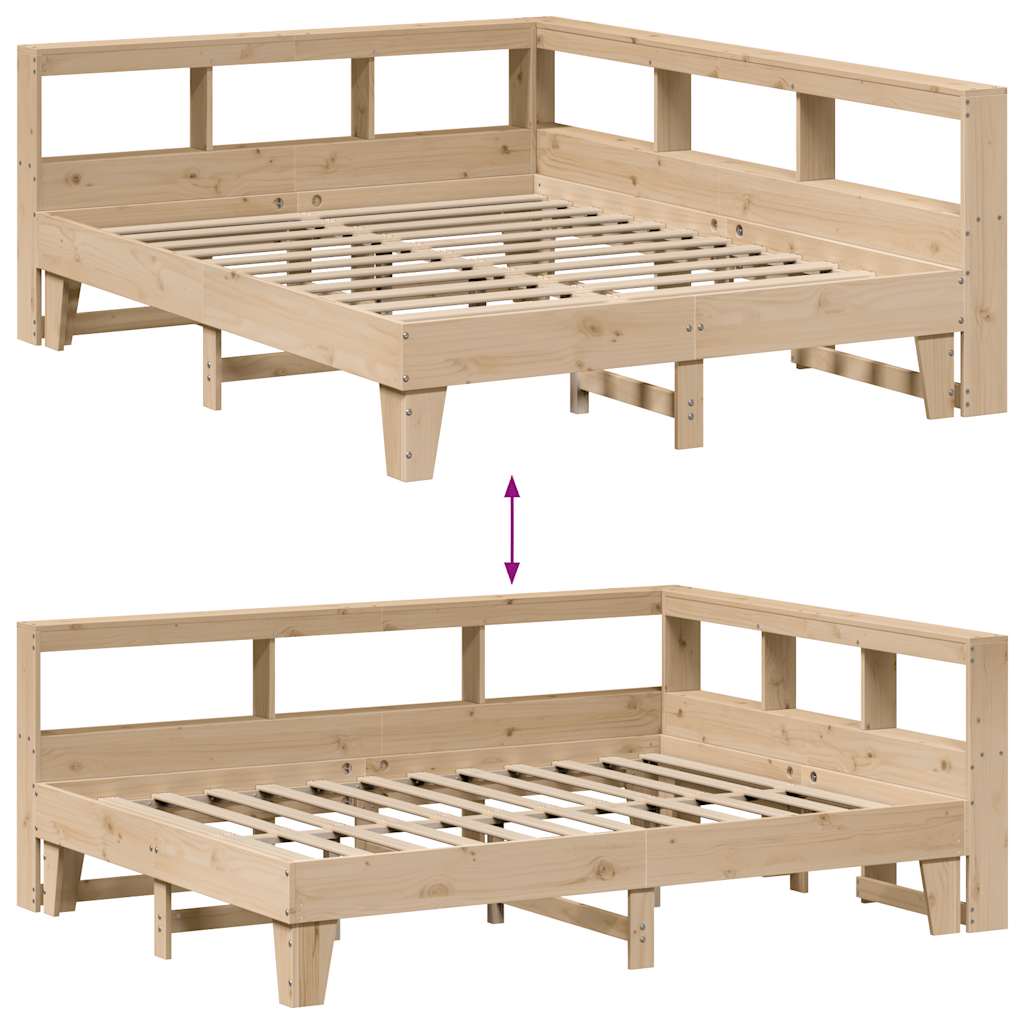 Lit bibliothèque sans matelas 160x200 cm bois massif de pin