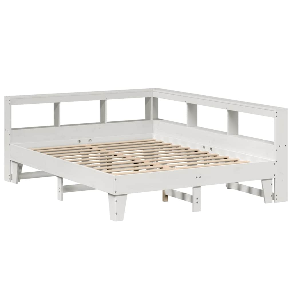 Lit bibliothèque sans matelas blanc 160x200 cm bois pin massif