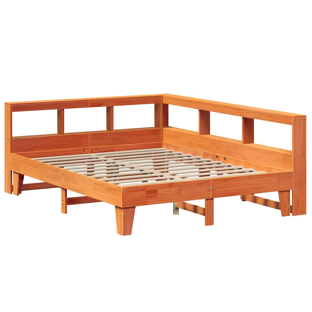 Lit bibliothèque sans matelas cire marron 160x200 cm pin massif