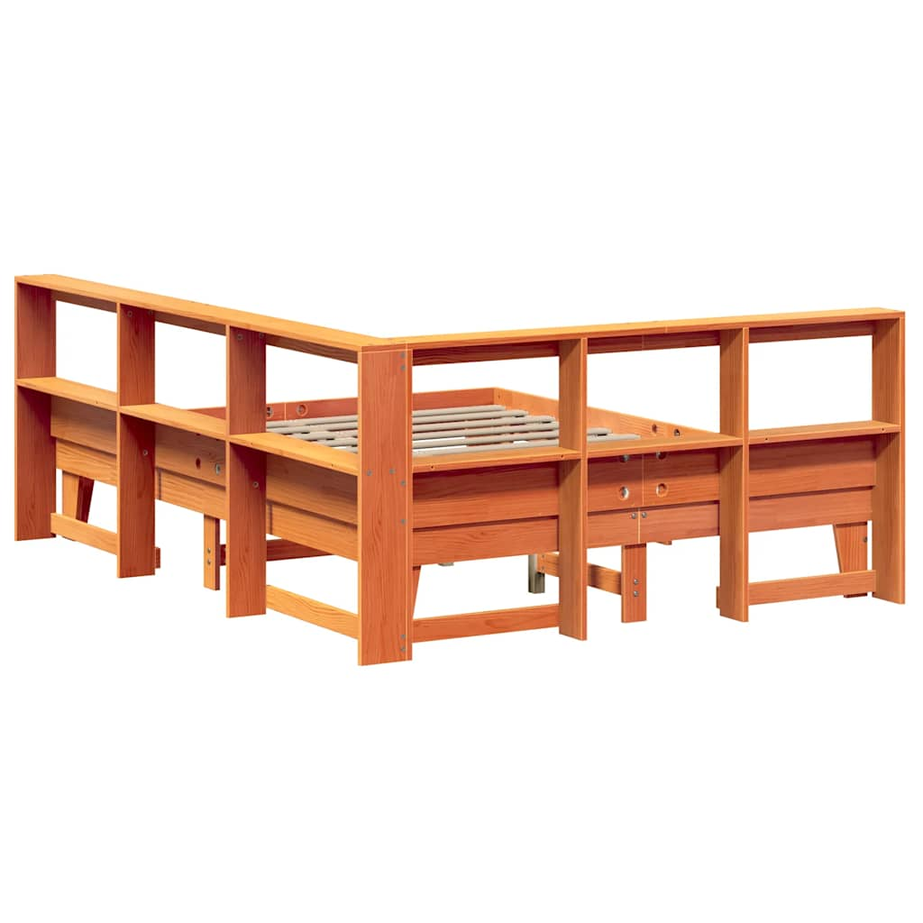 Lit bibliothèque sans matelas cire marron 160x200 cm pin massif