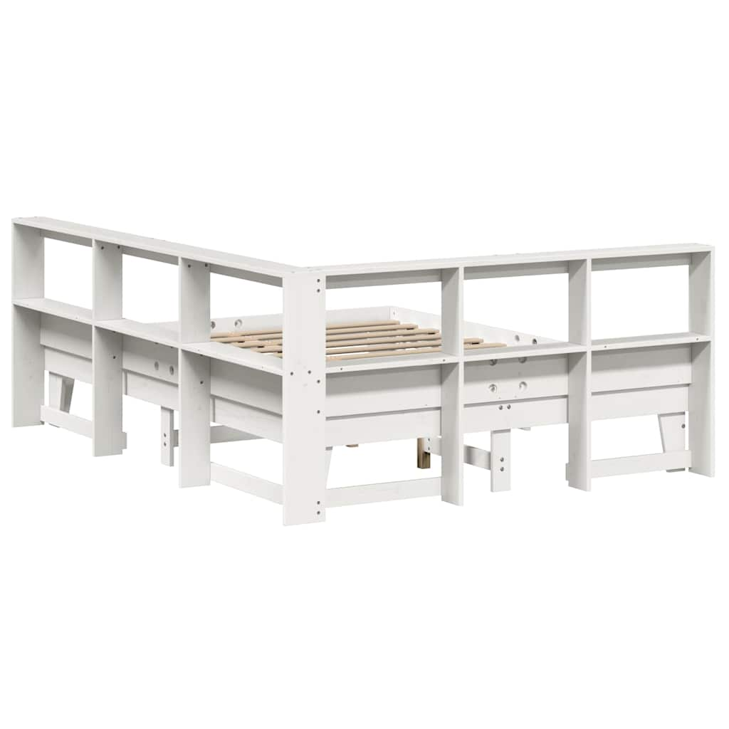 Lit bibliothèque sans matelas blanc 150x200 cm bois pin massif