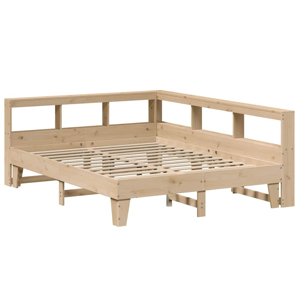 Lit bibliothèque sans matelas 140x200 cm bois massif de pin