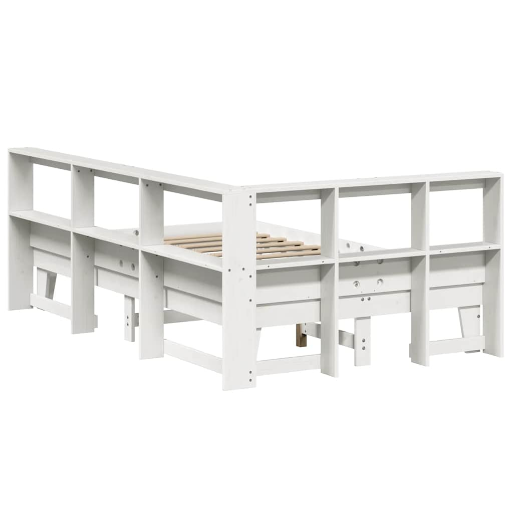 Lit bibliothèque sans matelas blanc 120x200 cm bois pin massif