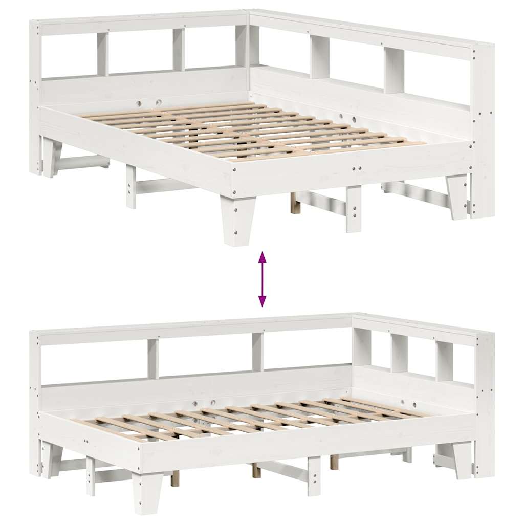 Lit bibliothèque sans matelas blanc 120x200 cm bois pin massif