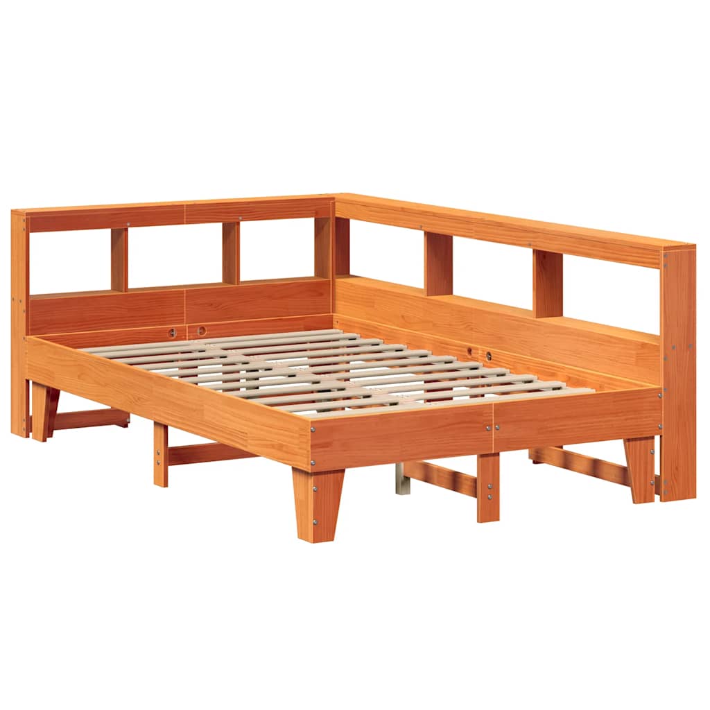 Lit bibliothèque sans matelas cire marron 120x200 cm pin massif