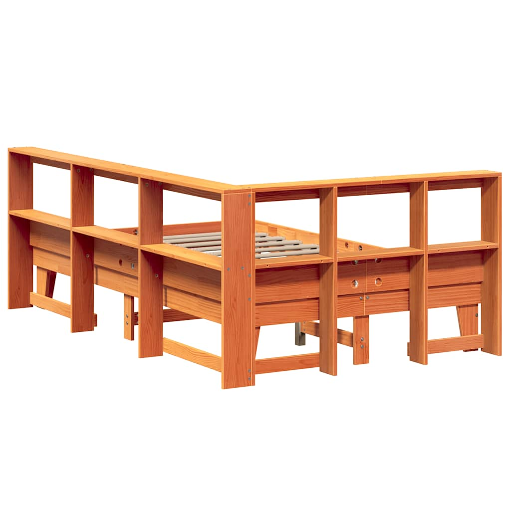 Lit bibliothèque sans matelas cire marron 120x200 cm pin massif