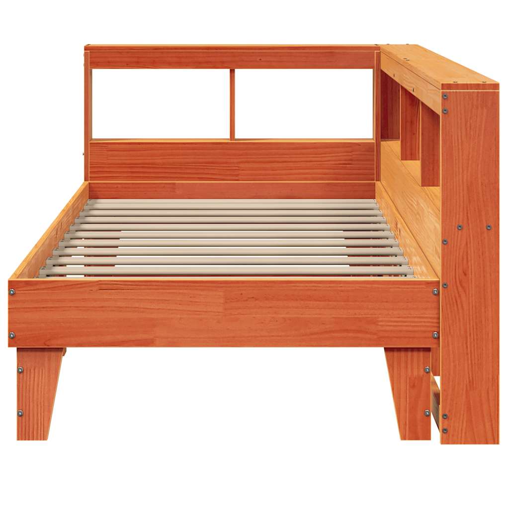 Lit bibliothèque sans matelas cire marron 90x200 cm pin massif